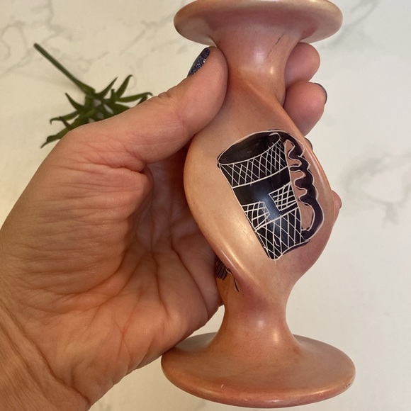 Vintage Pink Soapstone Candle Holder CandleStick Swirl Tribal African Home Decor - Picture 3 of 6